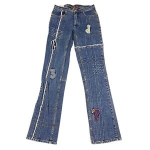 VTG RARE Pepe Jeans Patchwork Flare Jeans Wide Leg Sandblast Size 27 NWT